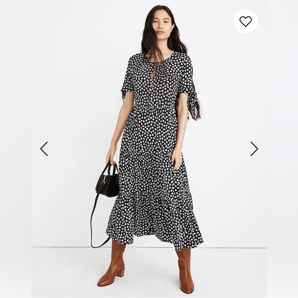 NWT Madewell Tie-Sleeve Tiered Midi Dress in Woodcut Flowers